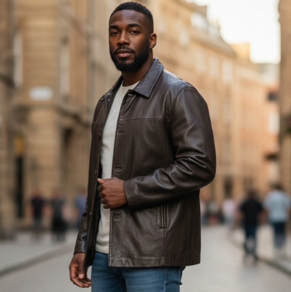 Dark Brown NICOLE MILLER Lambskin LEATHER Men's Jacket  XL Chest 50"